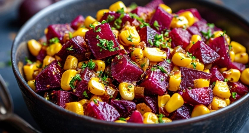 Берем свеклу и 1 банку кукурузы — а в результате получаем очень вкусный салат: и на праздник, и на каждый день