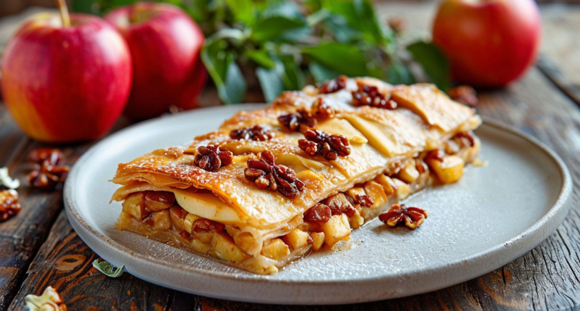 Нежный яблочный штрудель с грецкими орехами! Вкуснятина к чаю всего за 20 минут