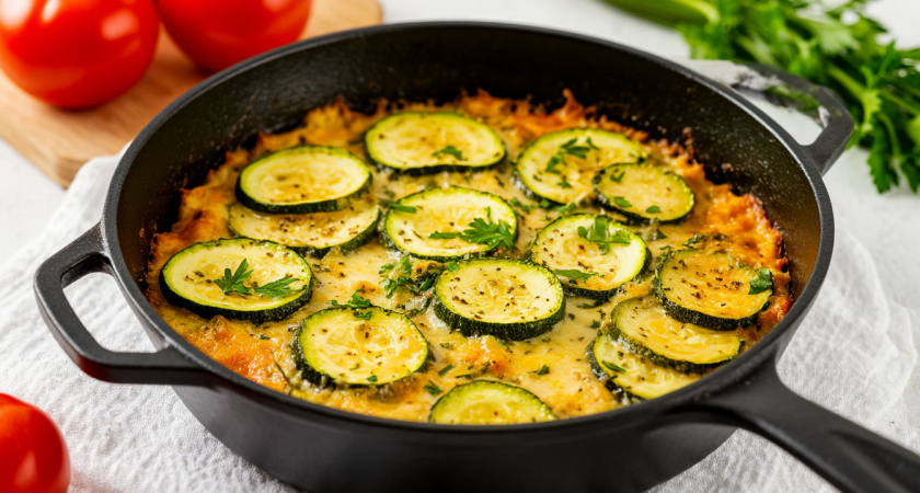 В сезон кабачков готовлю вкуснейшую овощную запеканку на сковороде: никто не догадывается, из чего она приготовлена