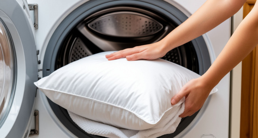 Подушки стираю теперь только так: 1 столовая ложка в барабан и на быстрый режим – от жёлтых пятен ни следа