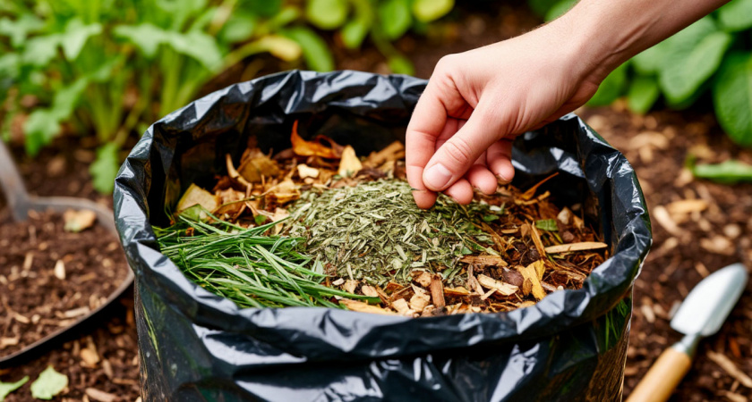 Сорняки и отходы превращаются в чернозем всего за 1 сезон: как я готовлю компост в обычных мешках для мусора