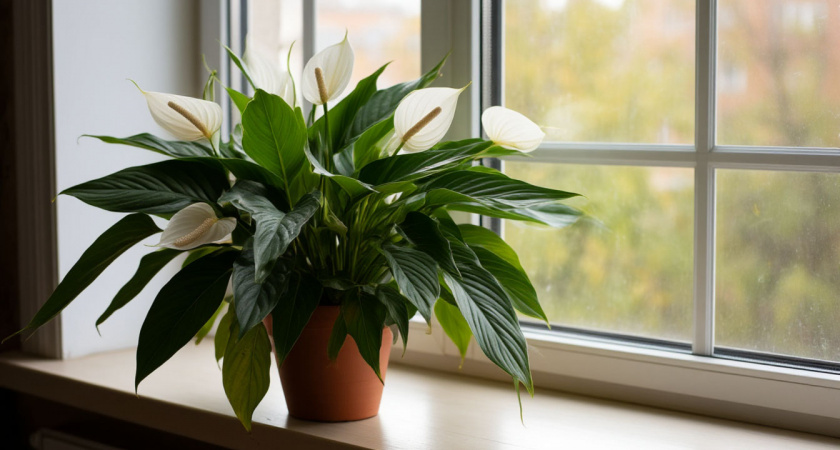 10 ложек на 1 литр — и спатифиллум не узнать: цветы распускаются друг за другом, листья — размером с блюдце