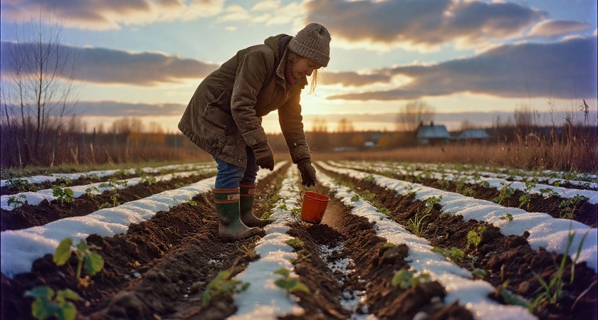 Раскидываю зимой прямо по снегу 3 крупы. Земля весной как после двух камазов навоза - теперь удобрения не покупаю