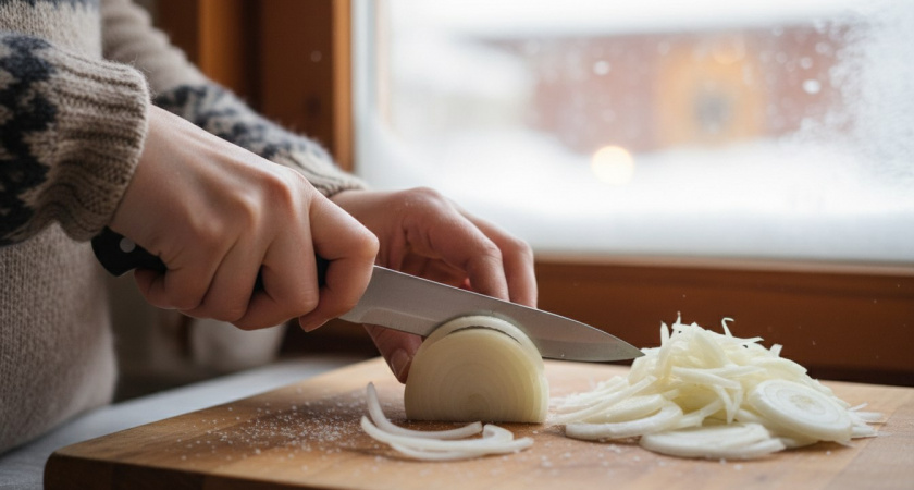 Подруга-армянка научила меня, как быстро нарезать лук тонкой соломкой без ножа, блендера и шинковки — делюсь