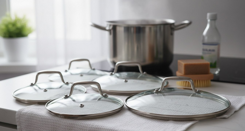 2 ложки — и стеклянные крышки от кастрюль сияют чистотой: ни жира, ни налета — волшебное средство