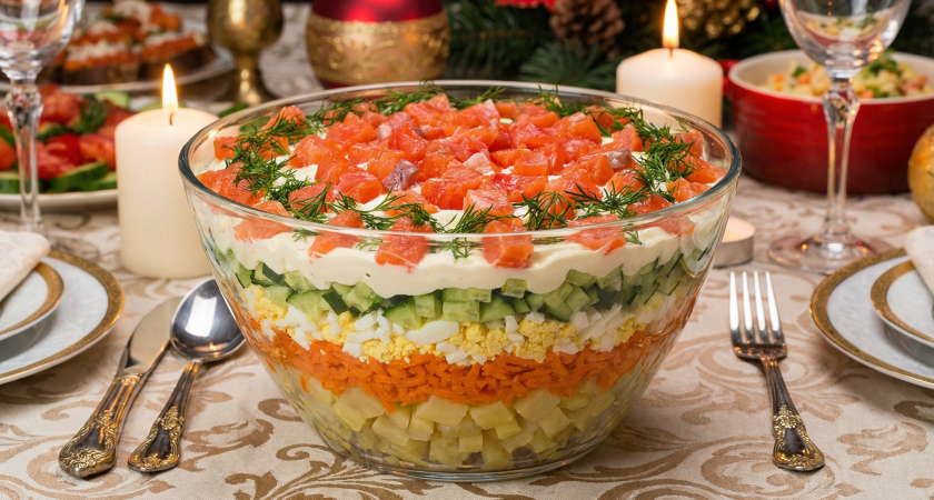 Салат "Нежный", первый раз попробовала в ресторане и обалдела, попросила рецепт у повара - теперь готовлю дома сама