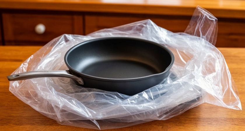 Кладу сковороду в полиэтиленовый пакет, нагар отлетает вмиг, больше ничего не прилипает — любуюсь отражением