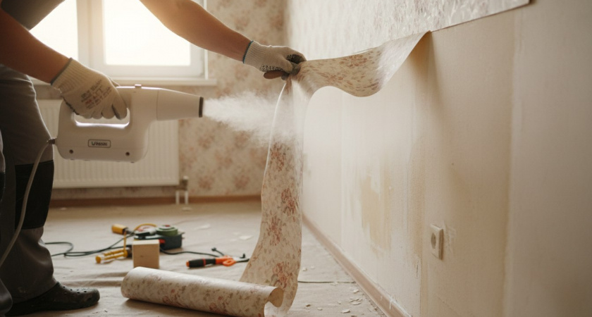 Снимаю старые обои за 1 час: полотно отходит почти целиком — без применения воды и скребка