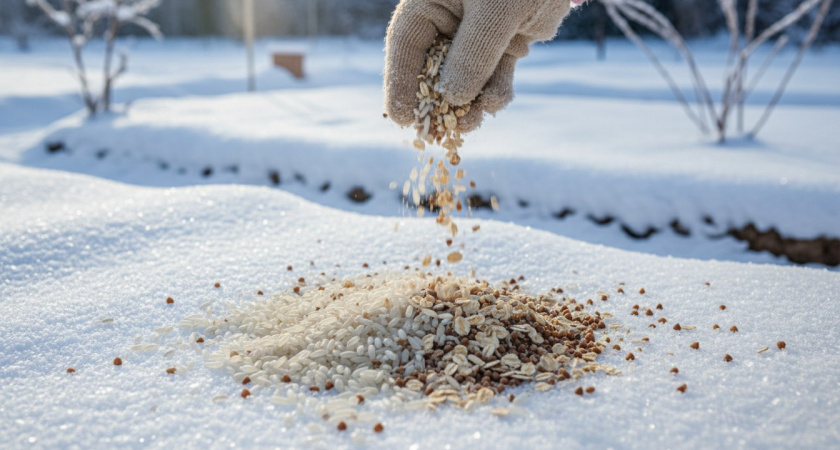 Три крупы из магазина заменяют мне тонну навоза. Раскидываю зимой по снегу, весной удобрения не покупаю
