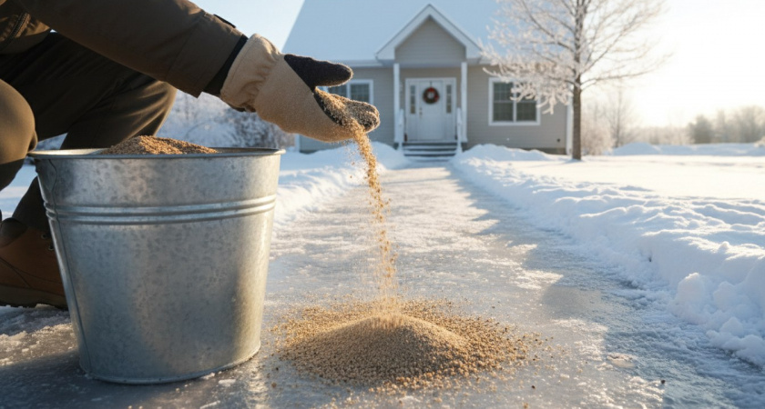 Посыпаю на лед во дворе — снег тает мгновенно, как под знойным солнцем: лопату можно убрать