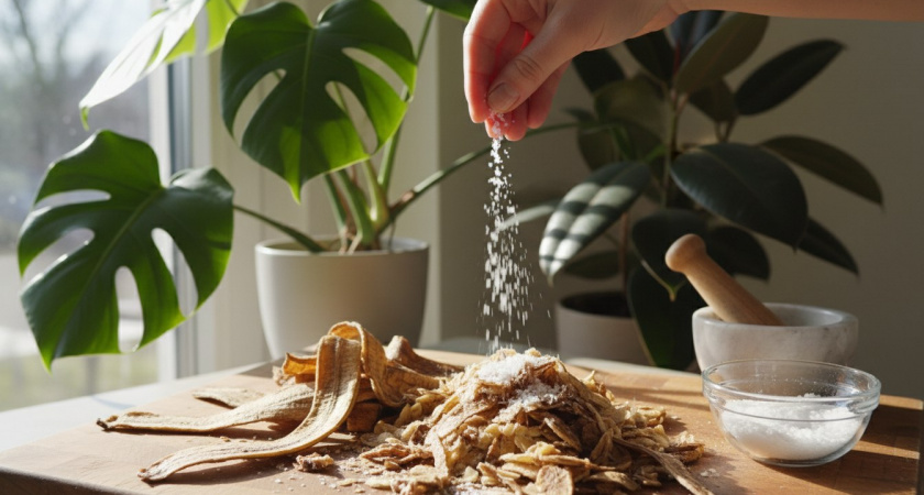 Банановую кожуру натираю на терке и смешиваю с солью – весь дом благоухает, а цветы растут как на дрожжах