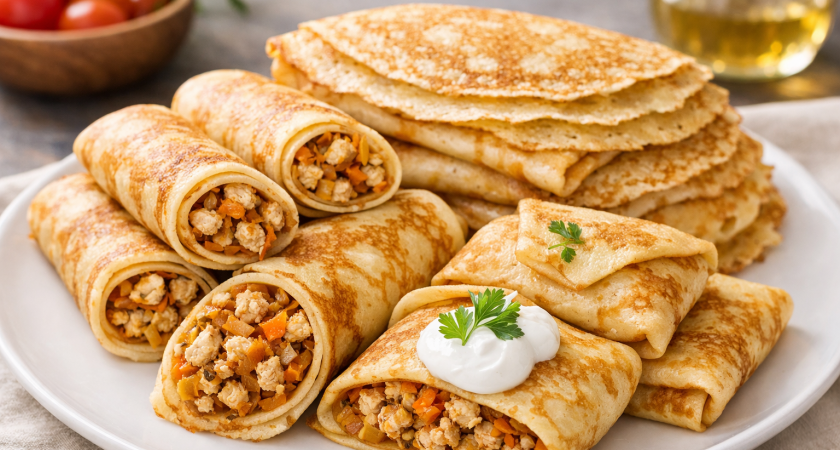 Рецепт блинов: простой и недорогой. Начинка — просто объедение! Готовлю сразу много, и на завтрак, и на перекус — обожает вся семья