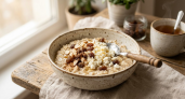 Вкусное и полезное начало дня: овсяная каша с творогом и изюмом. Простой рецепт, богатый белком и витаминами — зарядит энергией на весь день