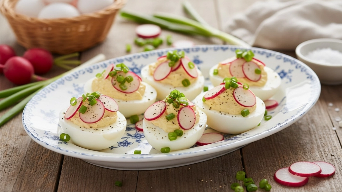 На Пасху готовлю весенние фаршированные яйца: редиска и зеленый лук — простой и вкусный рецепт