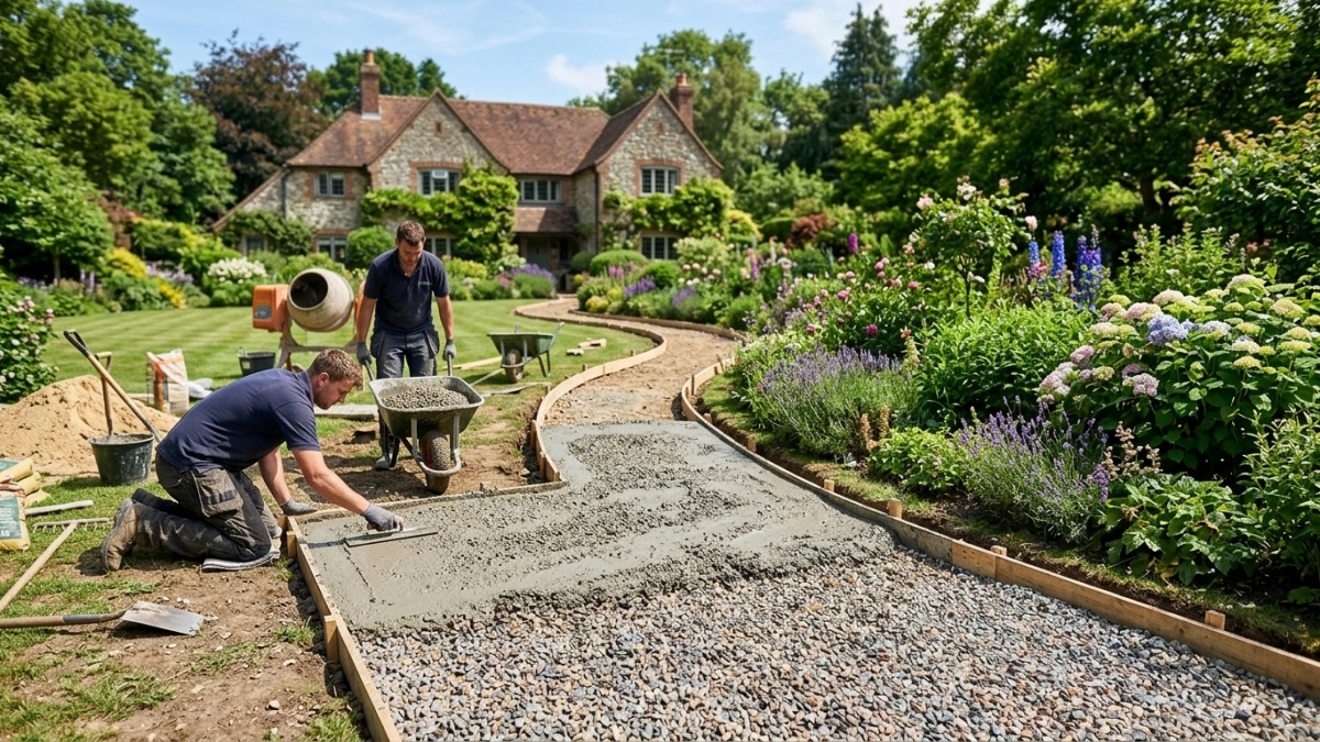 Умелец залил тощий бетон без бордюров — и уже 8 лет ни луж, ни трещин: дорожка получилась лучше плитки