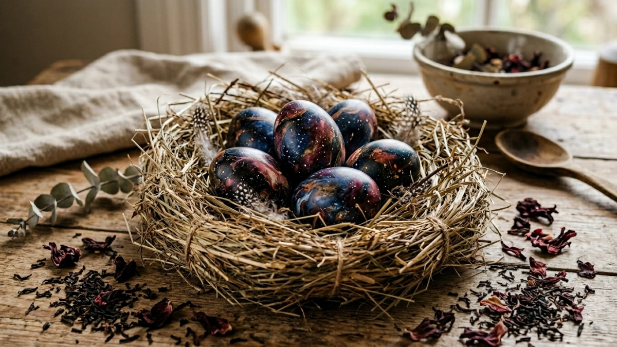 "Галактические" яйца к Пасхе 2026 своими руками без химии: марля и чай творят чудеса