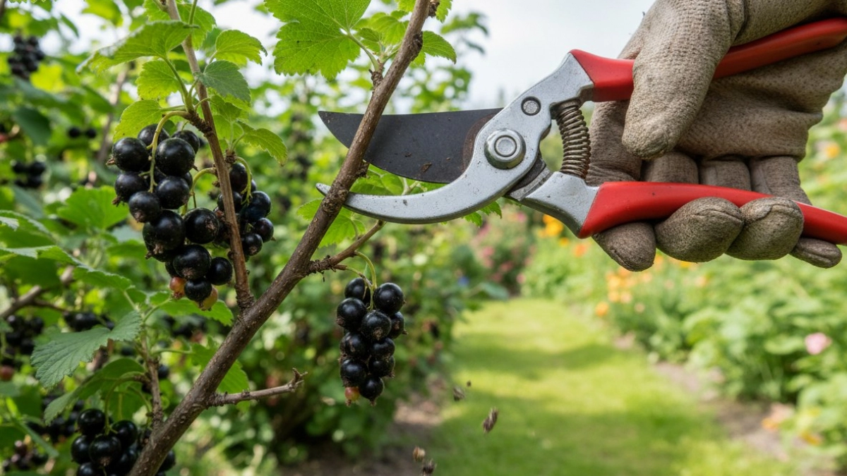 Хитрость для ленивых: собираем ягоды смородины с секатором в руках — и куст омолаживается сам собой