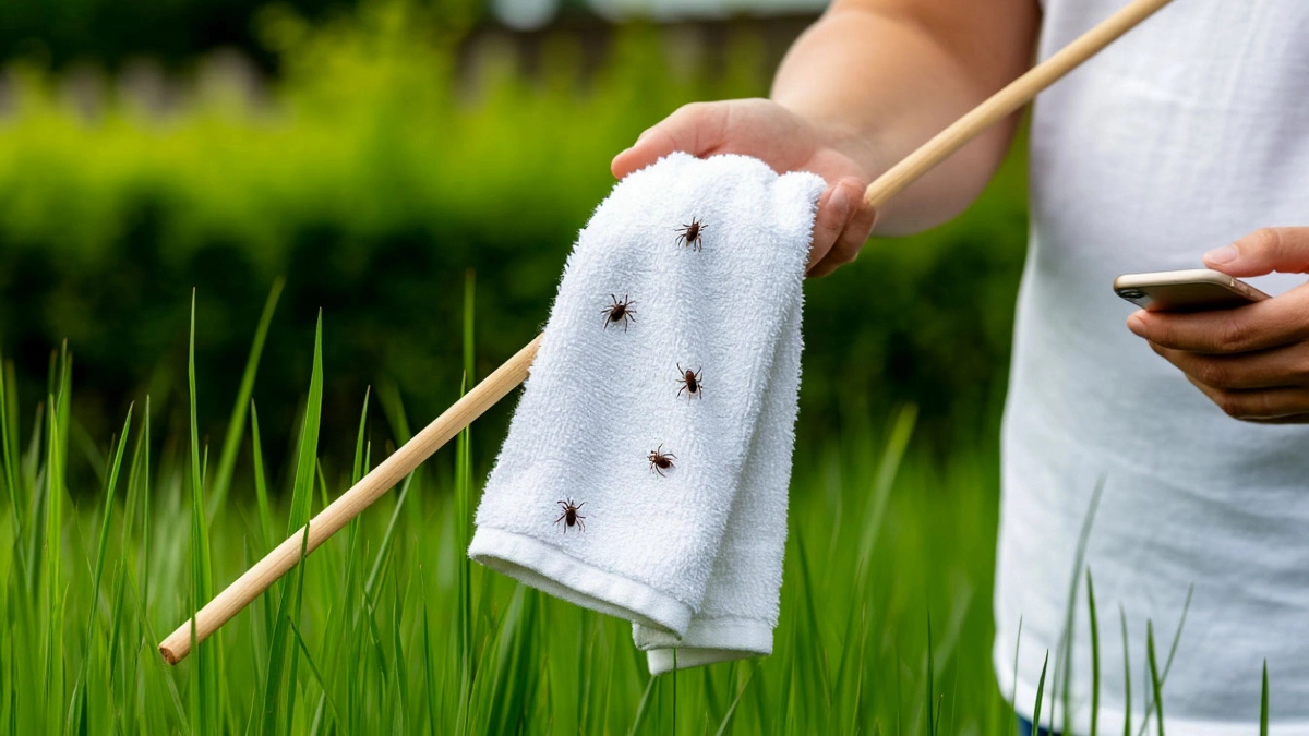 Белая ткань и палка – всё, что нужно: как моментально проверить участок на клещей