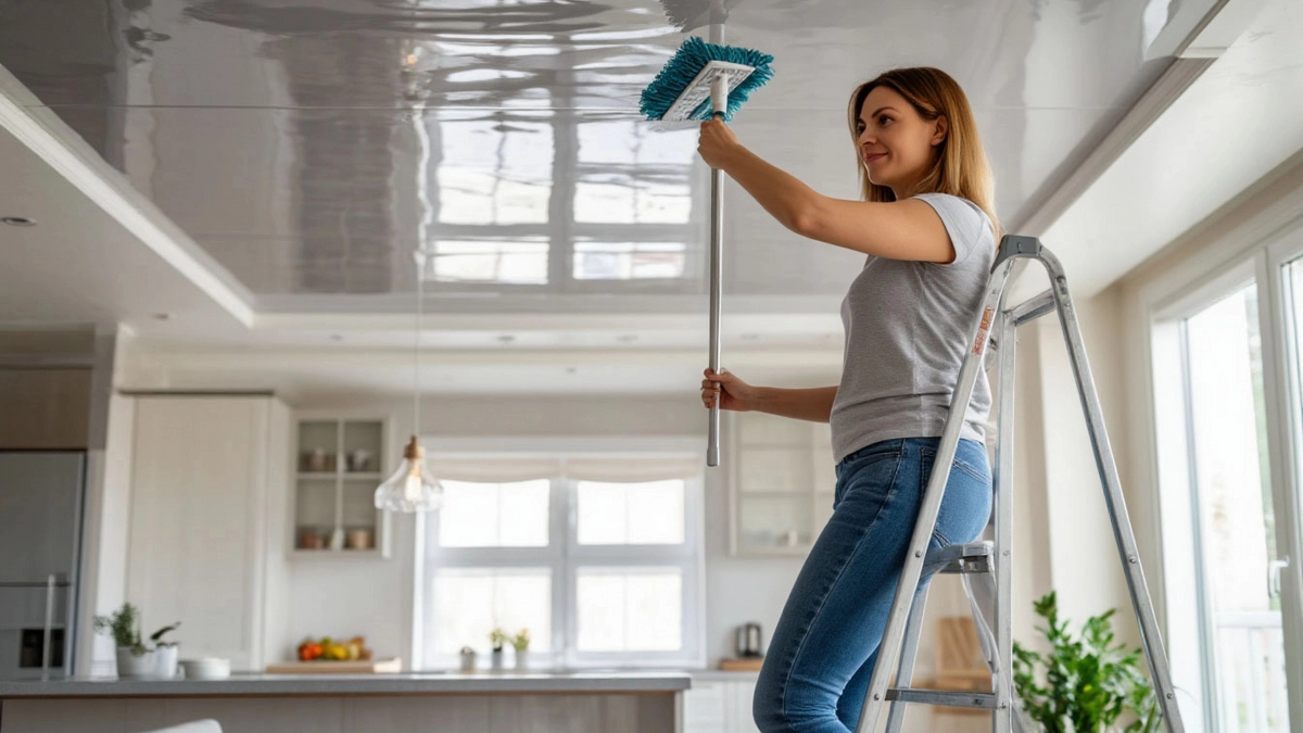 Как помыть потолок: 3 способа для натяжного и окрашенного потолка — без разводов, без химии и усилий