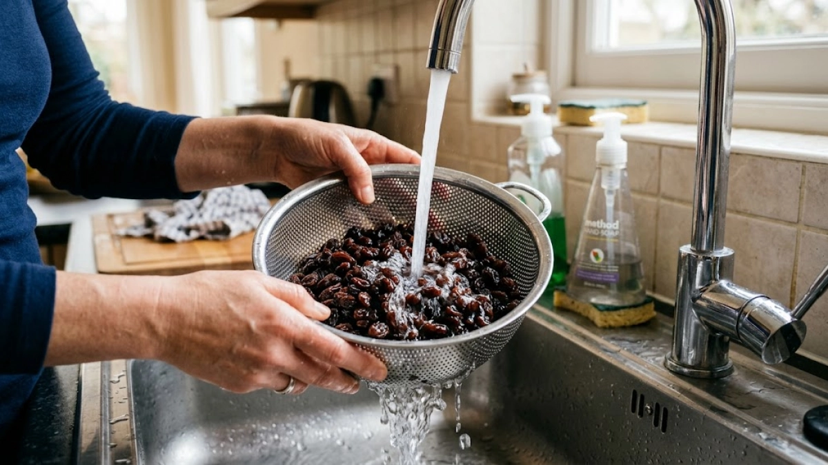 1 ст. ложка — и изюм становится чистым, как стёклышко: грязь, восковое покрытие и маслянистый налёт исчезают на глазах