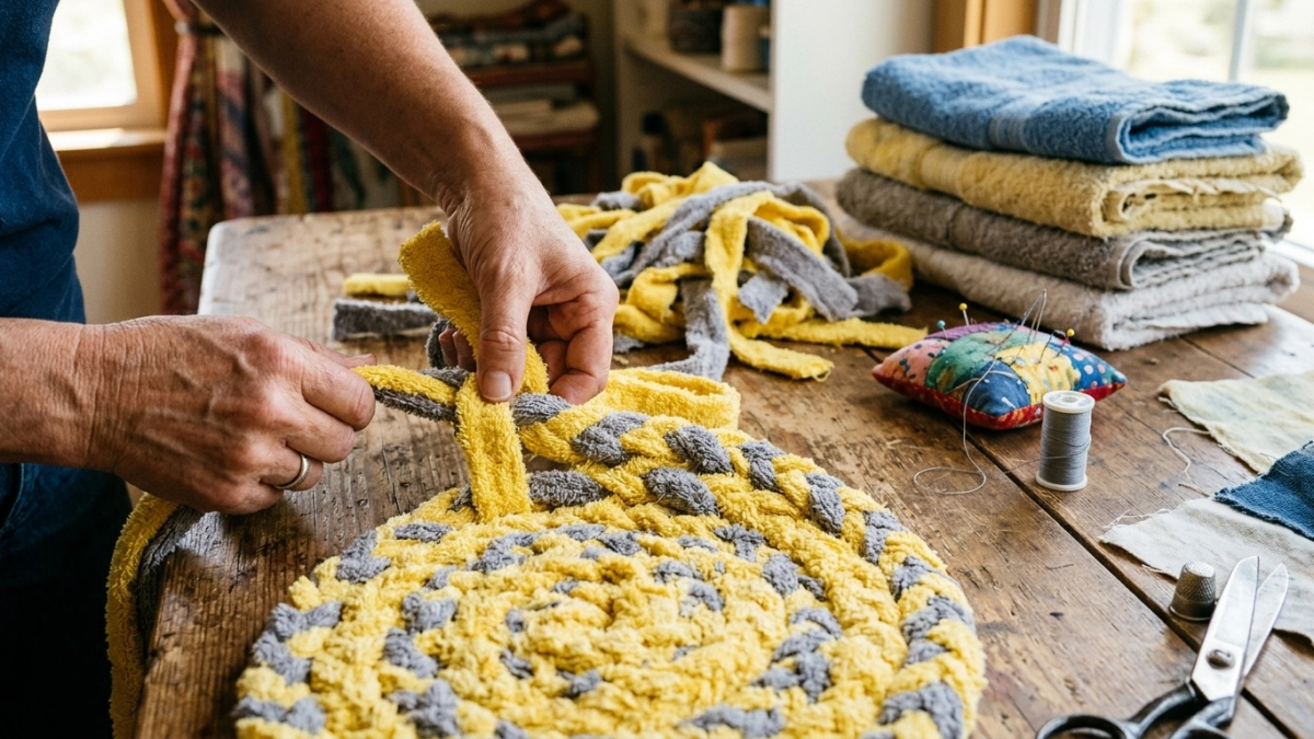 Ненужные полотенца превращаю в мочалки и коврики: 7 простейших идей — даже крючок доставать не надо
