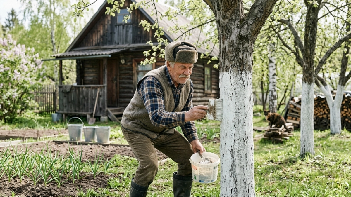 Все яблони и сливы — в "белый мундир": обрабатываю деревья в мае, и летом нет ни тли, ни муравьев