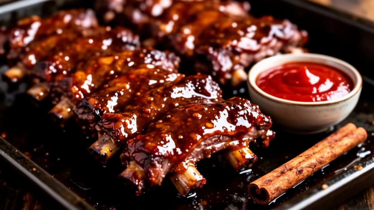 Беру бюджетные ребра и готовлю по-канадски — детское яблочное пюре и сахар. Выходит мясо, от которого невозможно оторваться