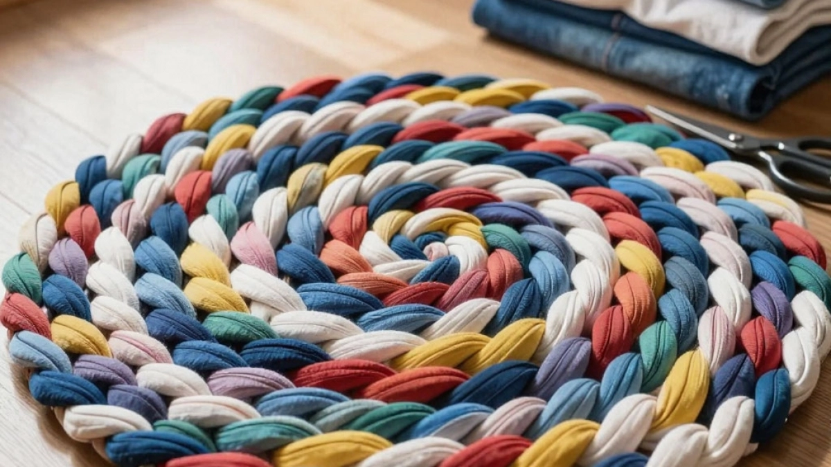 Превращаю старые футболки в стильный декор для дома: делюсь простым способом создания коврика без затрат