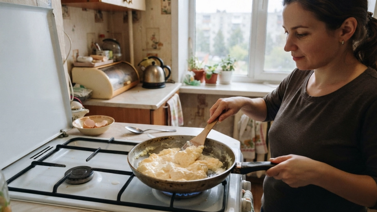 Болтунью-«пятиминутку» готовлю только на холодной сковороде: получается пышной, сочной и нежной как облако