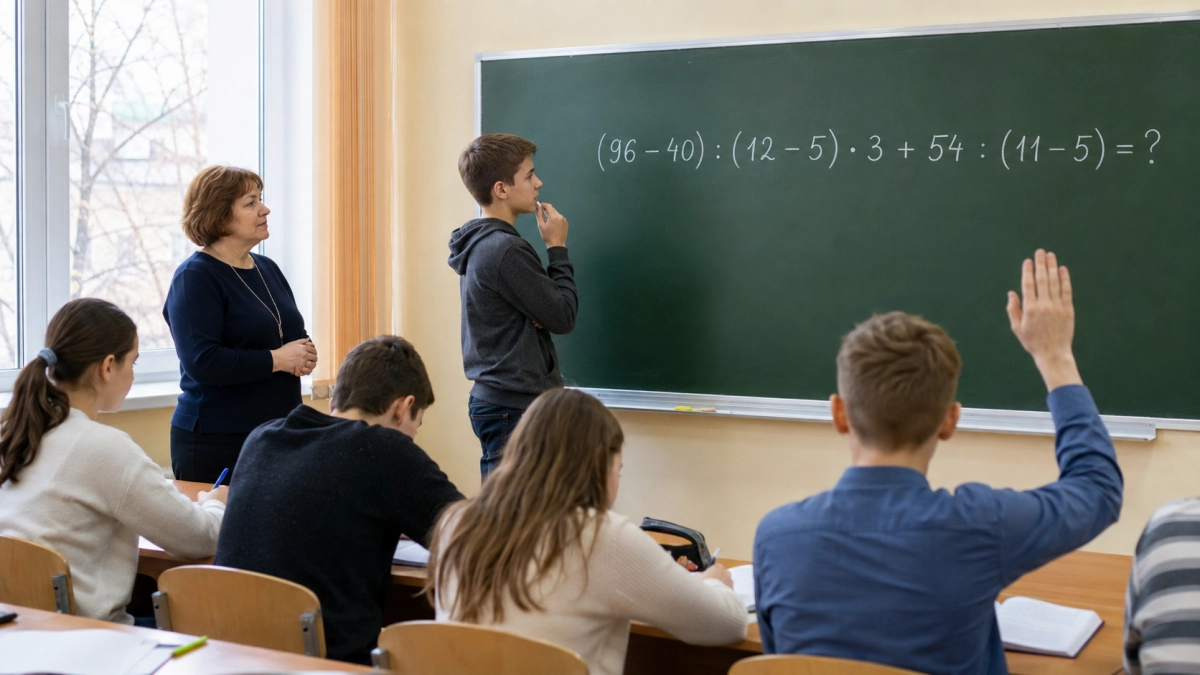 Отличники спотыкаются, а троечники решают с ходу — пример с подвохом: (96 − 40) : (12 − 5) · 3 + 54 : (11 − 5)