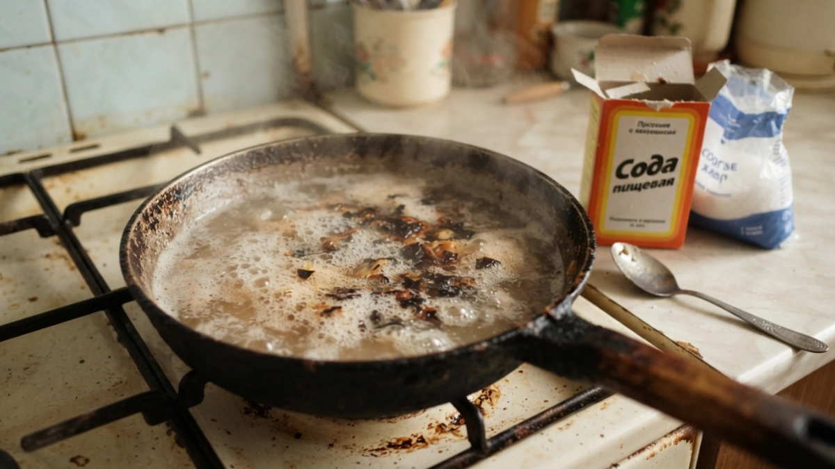 Этот ресторанный метод спасает самые запущенные сковородки: пара ложек из кухонного шкафа — и нагар отслаивается на глазах