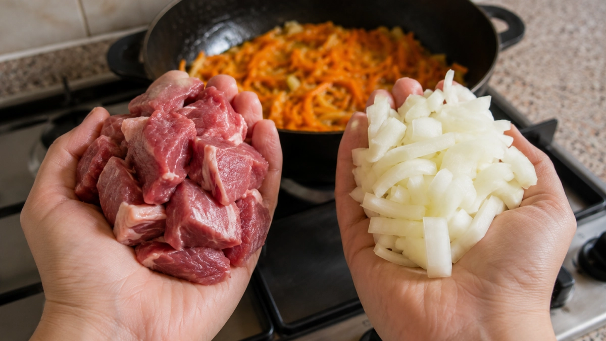 Что жарить первым в плове: лук или мясо — простое правило для домашнего плова без казана