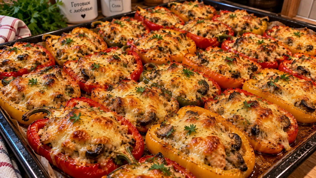 Перцы больше не фарширую скучным рисом: набиваю курицей с грибами и прячу под сыром — сочные «лодочки» сметают прямо с противня