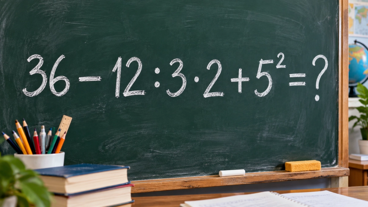 Математический челлендж: решите выражение 36 − 12 : 3 · 2 + 5² = ?