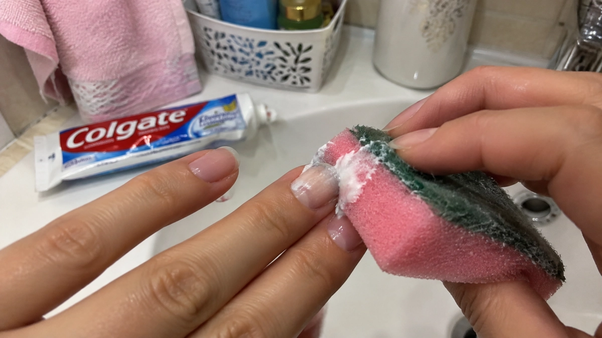 К мастеру за японским маникюром больше не хожу: беру зубную пасту и кухонную губку — 2 минуты, и результат как в салоне