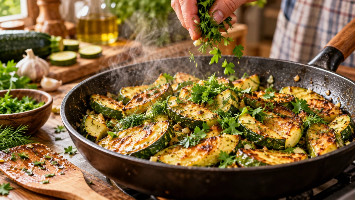 Кабачки вкуснее любого мяса: жарю 5 минут на сковороде и засыпаю зеленью — золотистые, сочные, язык можно проглотить