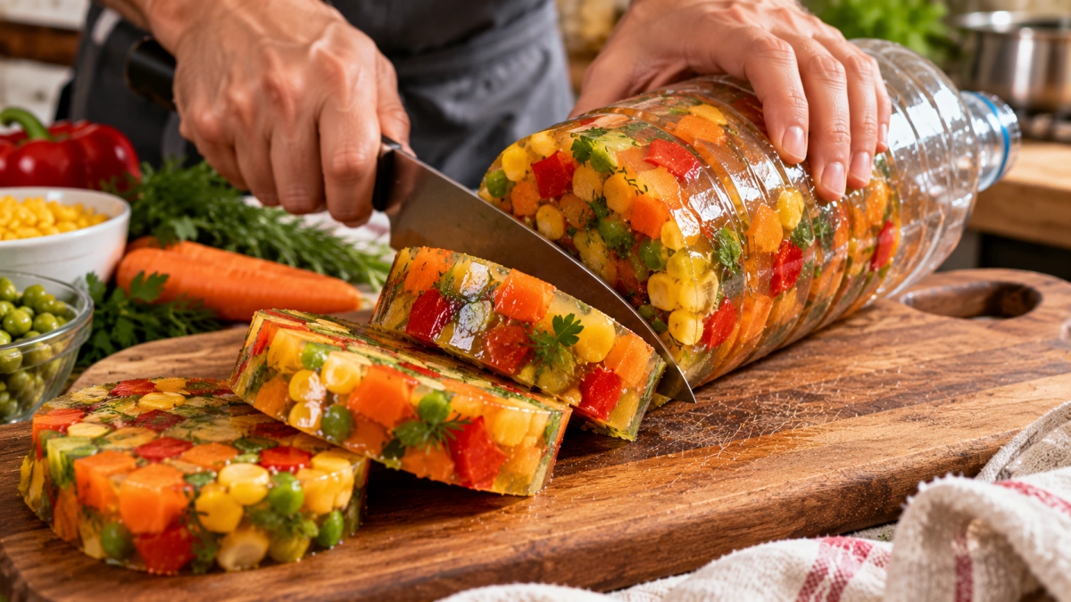 Пихаю овощи в пластиковую бутылку — утром режу «овощную мозаику» как колбасу: на срезе — обалденный пёстрый витраж